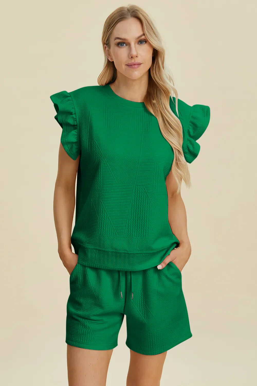 Ruffle Sleeve Top and Shorts Set