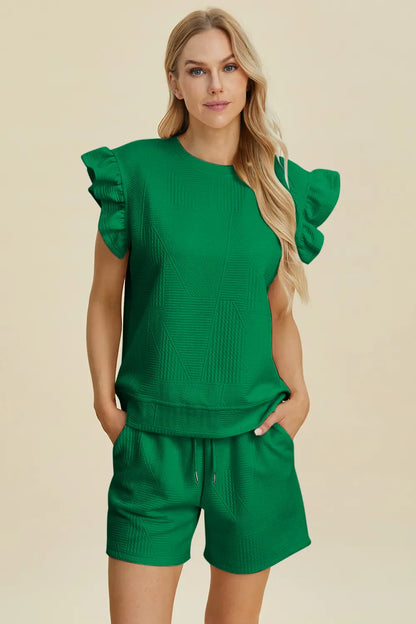 Ruffle Sleeve Top and Shorts Set