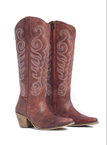 Traditional Western Flame Stitched Leather Boots