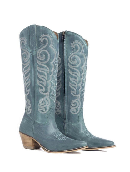 Traditional Western Flame Stitched Leather Boots
