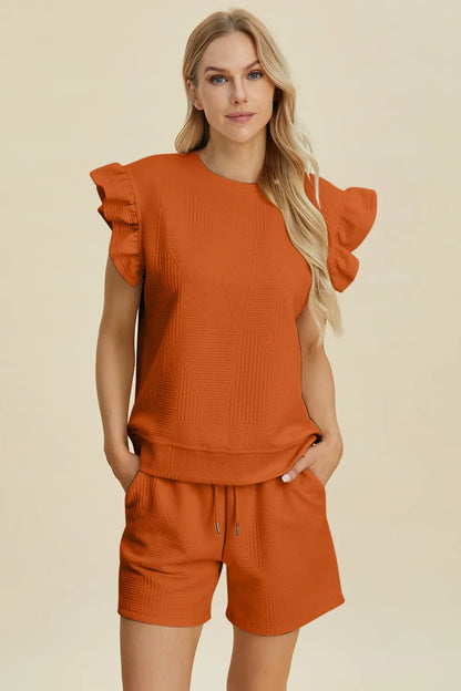 Ruffle Sleeve Top and Shorts Set