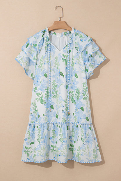 Madalyn Floral Contrast Edge Layered Short Sleeve Mini Dress