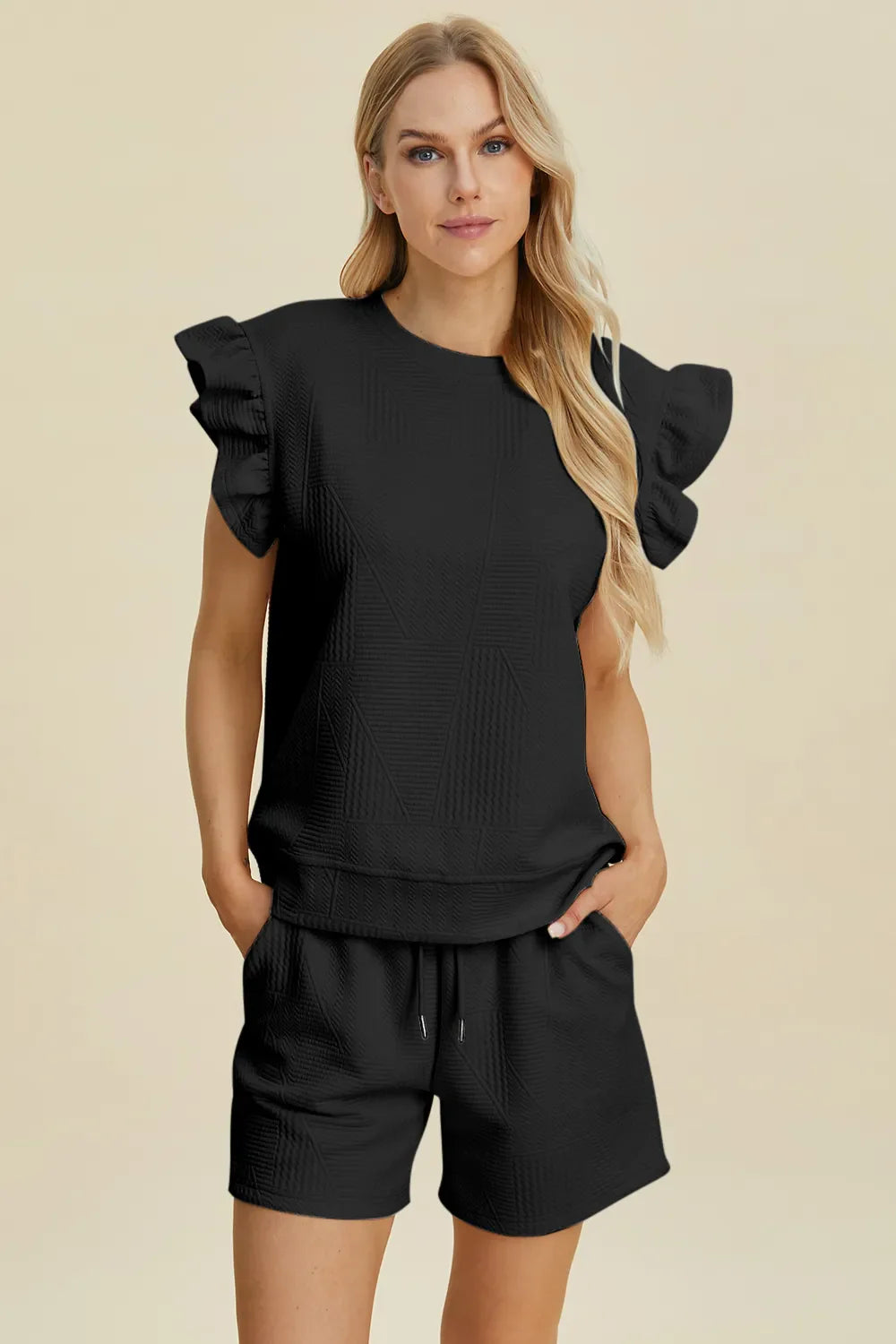 Ruffle Sleeve Top and Shorts Set