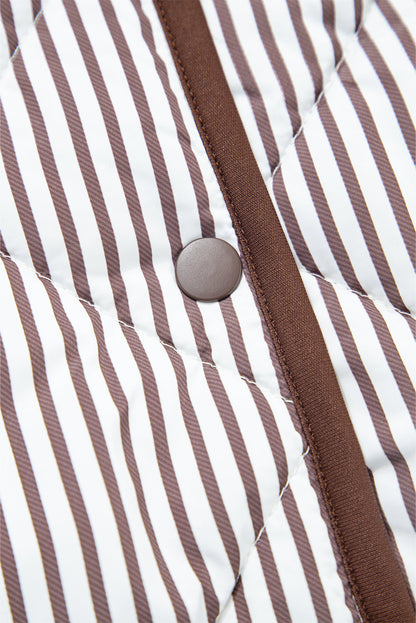 Skylar Striped Snap Button Scalloped Hem Winter Vest  - Brown