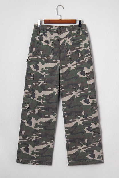 Peyton Camo Multi Pocket Cargo Wide Leg Jeans