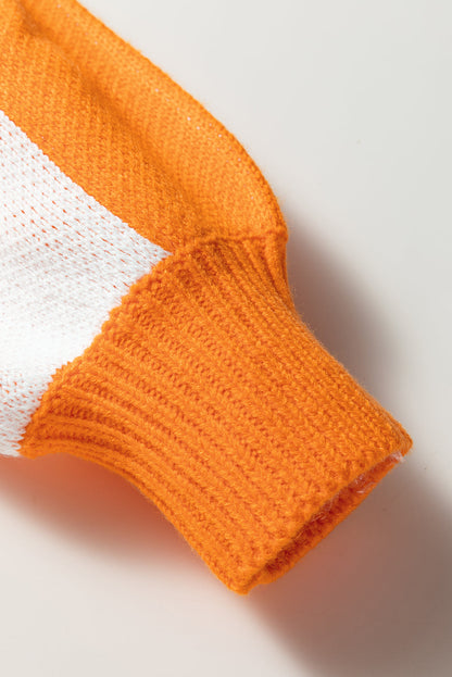 V Neck Checkered Sweater - Tangerine