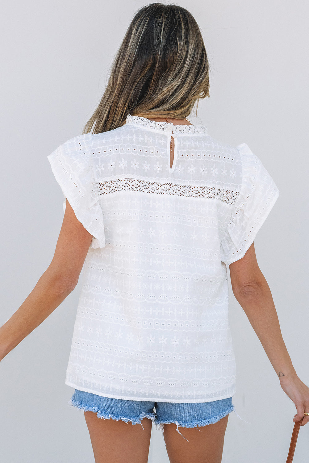 Alondra Lace Flutter Sleeve Eyelets Blouse