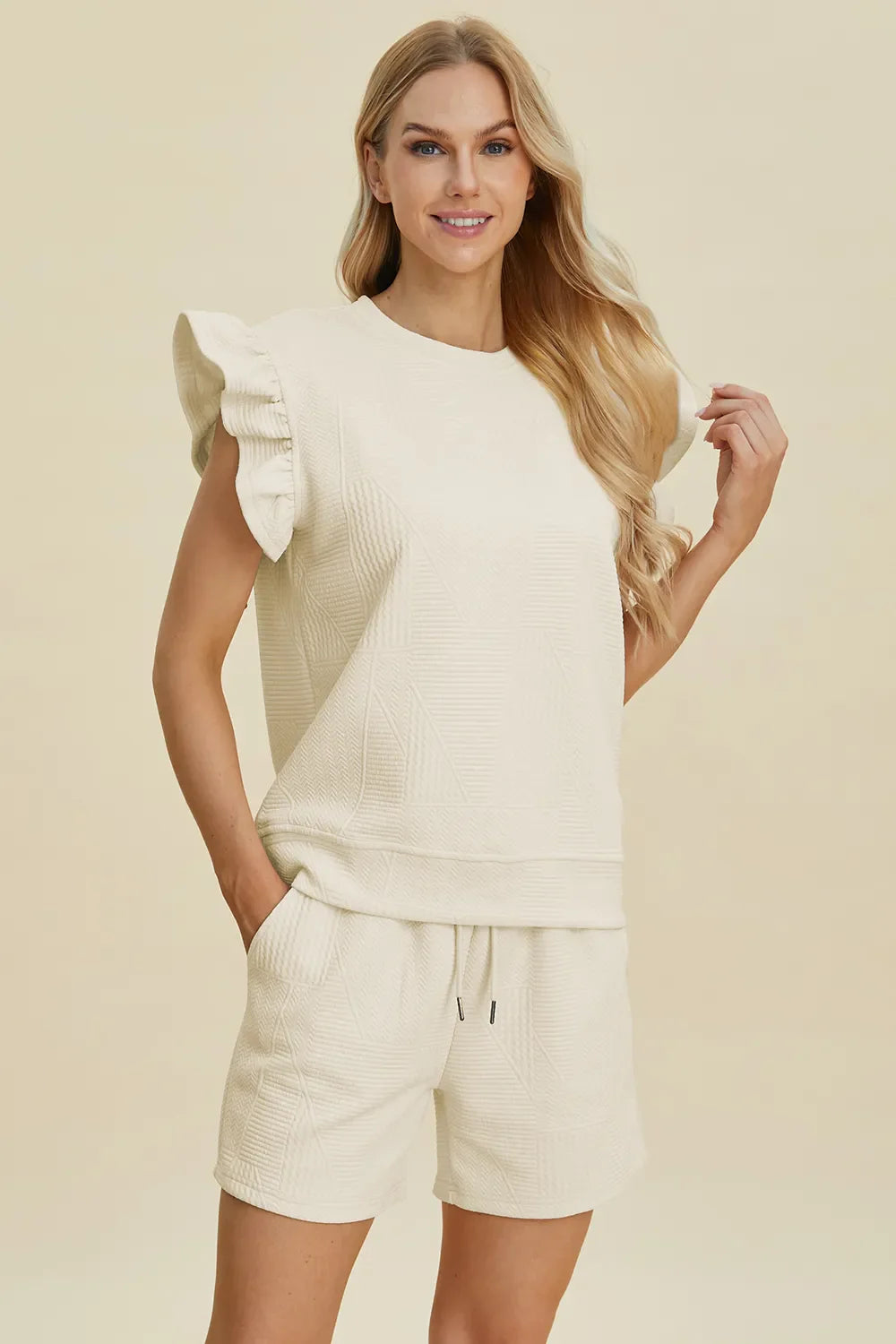 Ruffle Sleeve Top and Shorts Set