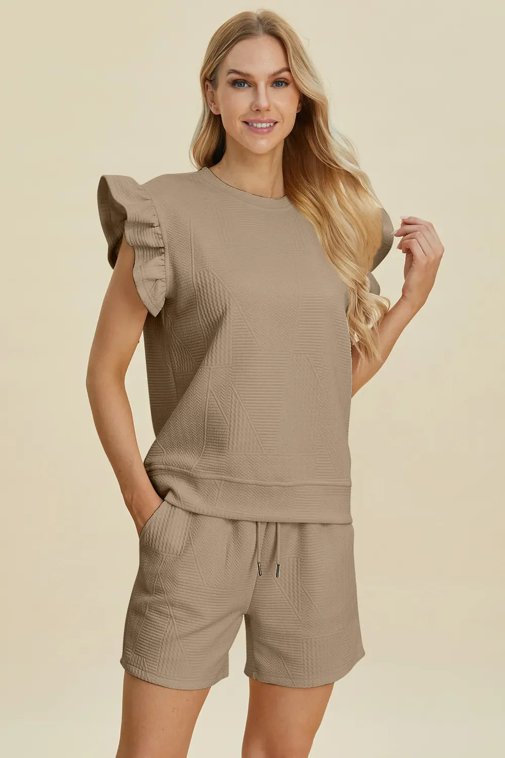 Ruffle Sleeve Top and Shorts Set