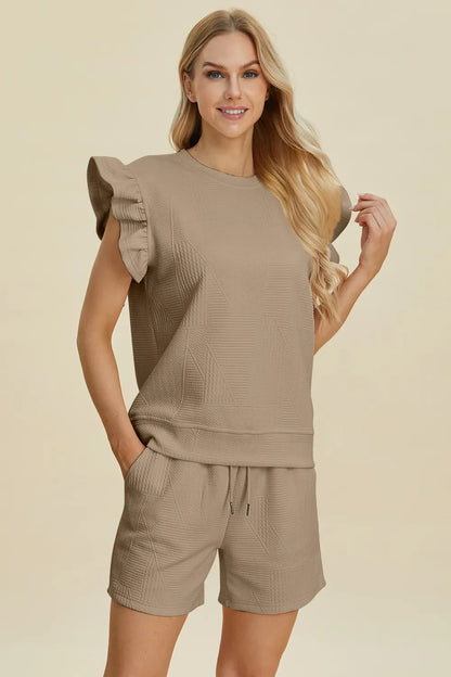 Ruffle Sleeve Top and Shorts Set