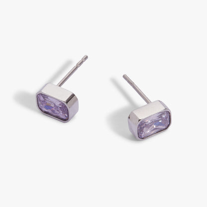 June Emerald-Cut Birthstone Stud Earrings