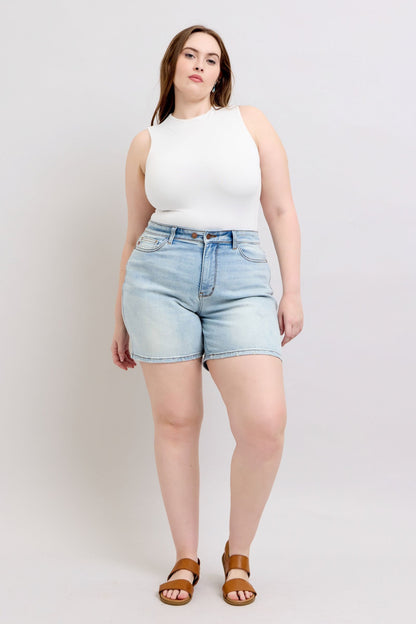Judy Blue Full Size 2 Button Denim Shorts with Pockets Plus Size