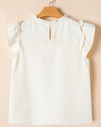 Clover Ruffle Trim Waffle Textured Blouse