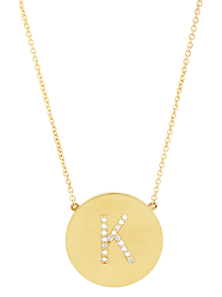 14K Gold Plated Sterling Silver CZ Round Initial Necklace