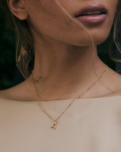 Sterling Silver Initial Necklace with Beaded Chain