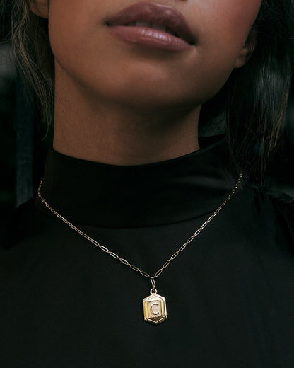 Hexagon Tag Initial Pendant Necklace