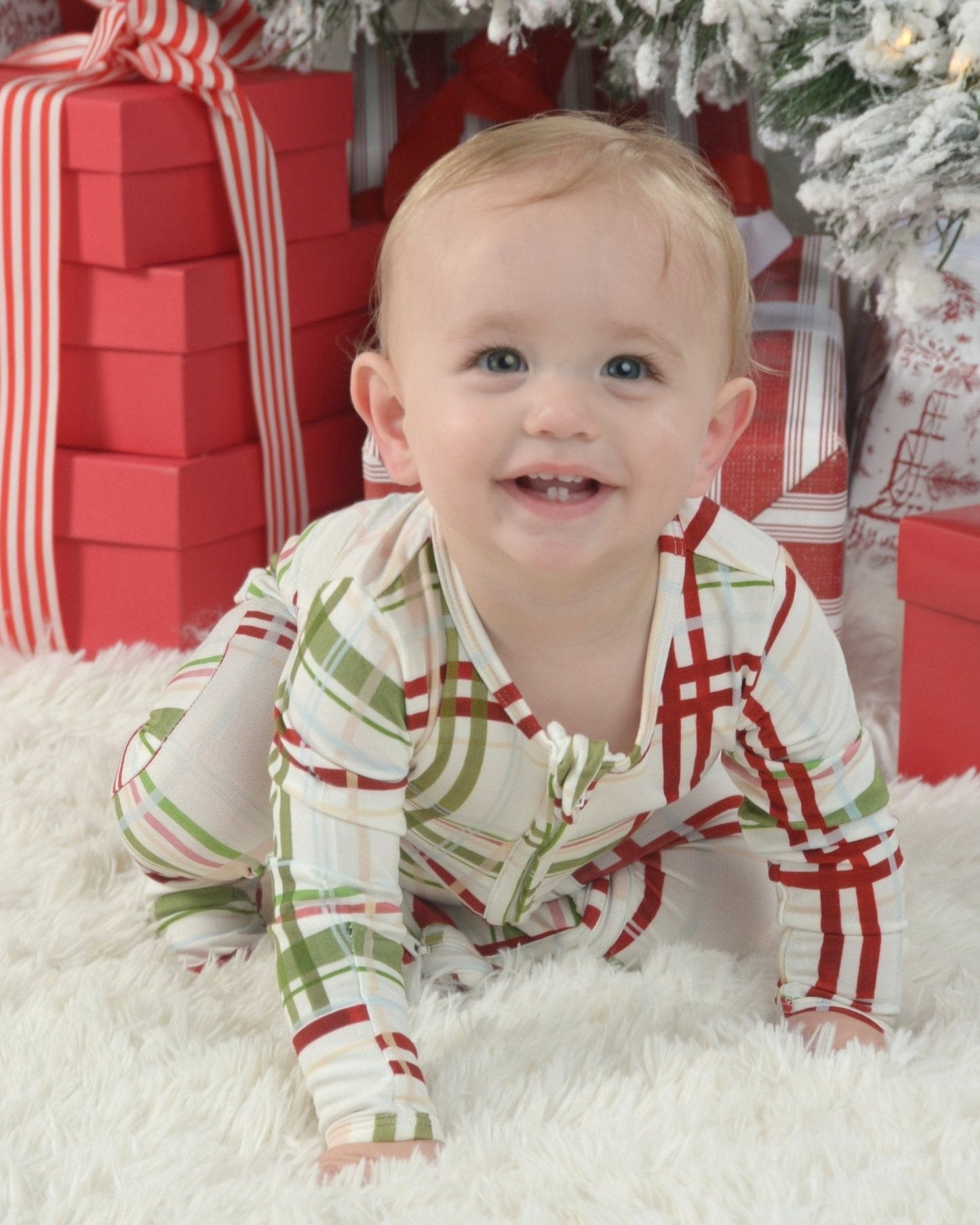 Plaid Bamboo Zipper Footie