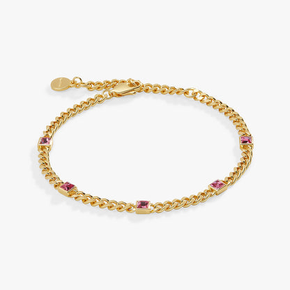 October Birthstone Rose Curb Chain Bracelet