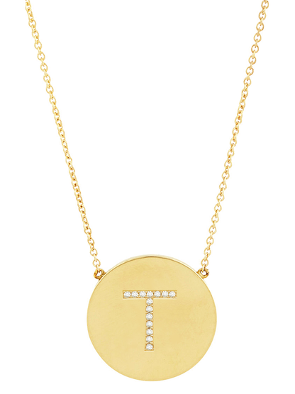14K Gold Plated Sterling Silver CZ Round Initial Necklace