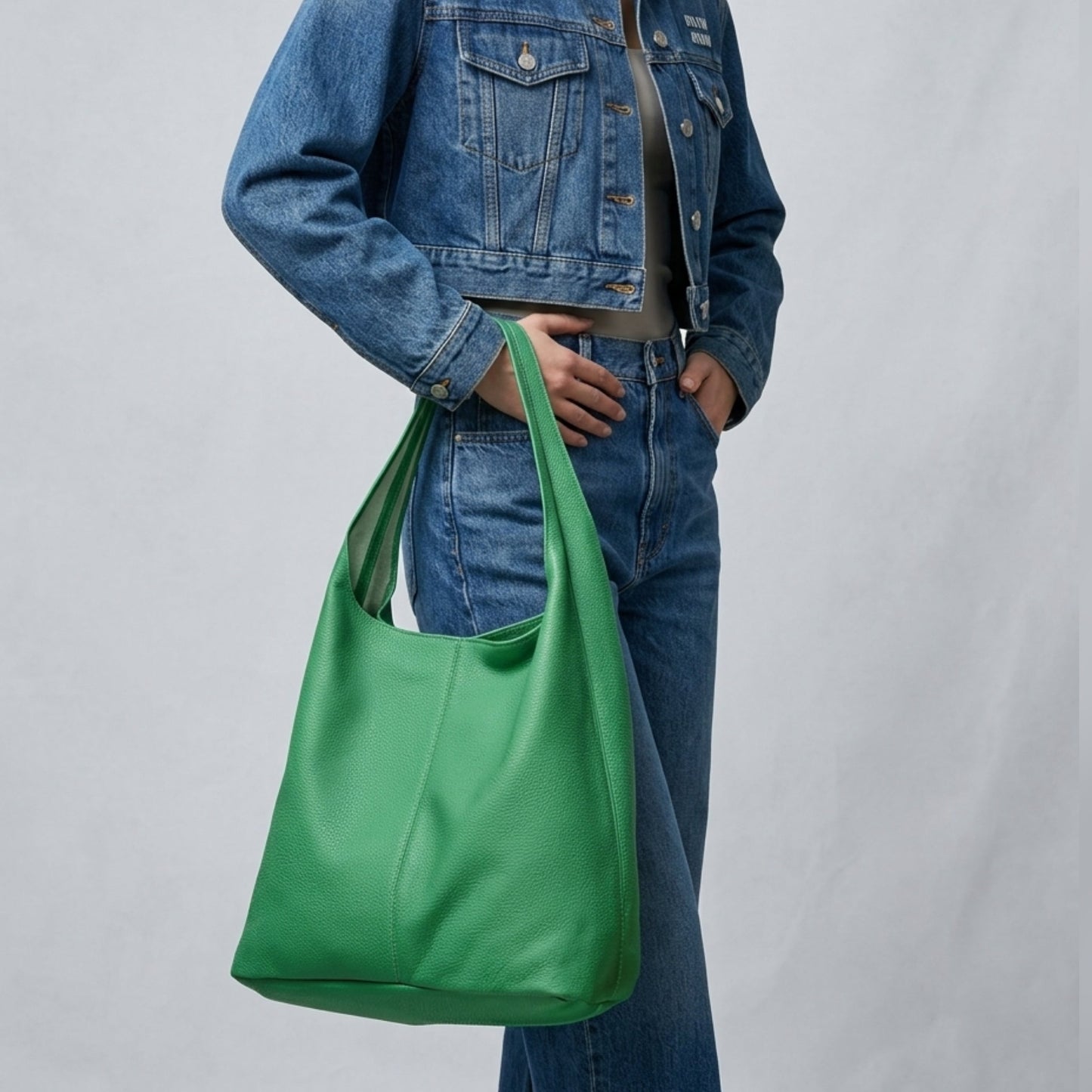 Italian Genuine Calf Leather Hobo Bag 011943