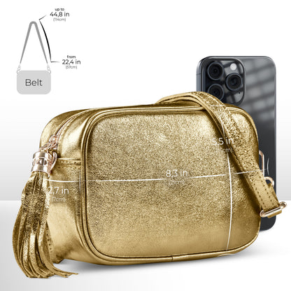 Italian Genuine Metallic Suede Crossbody Bag 231302