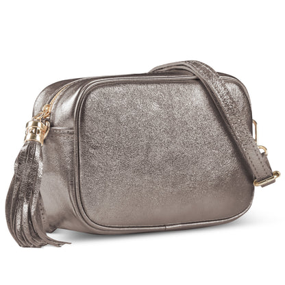 Italian Genuine Metallic Suede Crossbody Bag 231302