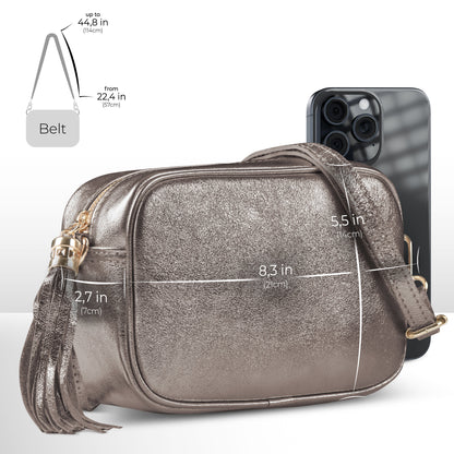 Italian Genuine Metallic Suede Crossbody Bag 231302