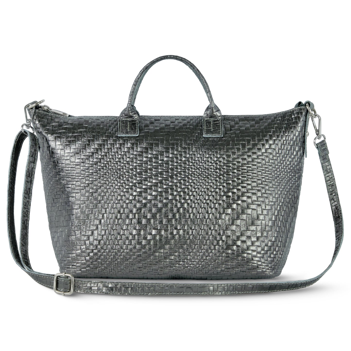 Italian Genuine Grid Metallic Suede Top-Handle Bag 112334