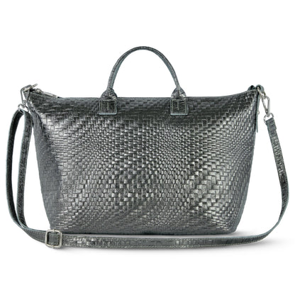 Italian Genuine Grid Metallic Suede Top-Handle Bag 112334