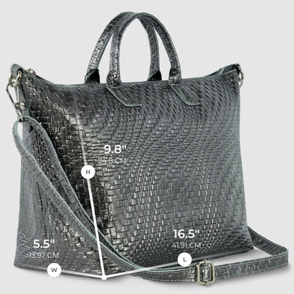 Italian Genuine Grid Metallic Suede Top-Handle Bag 112334