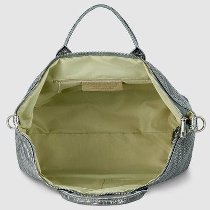 Italian Genuine Grid Metallic Suede Top-Handle Bag 112334