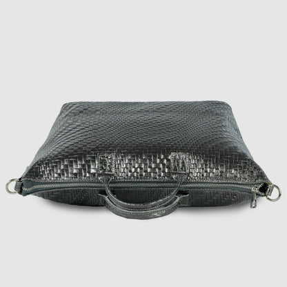 Italian Genuine Grid Metallic Suede Top-Handle Bag 112334