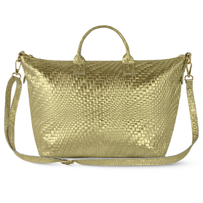 Italian Genuine Grid Metallic Suede Top-Handle Bag 112334