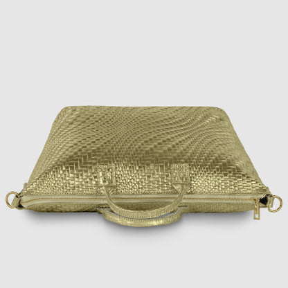 Italian Genuine Grid Metallic Suede Top-Handle Bag 112334