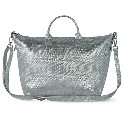 Italian Genuine Grid Metallic Suede Top-Handle Bag 112334