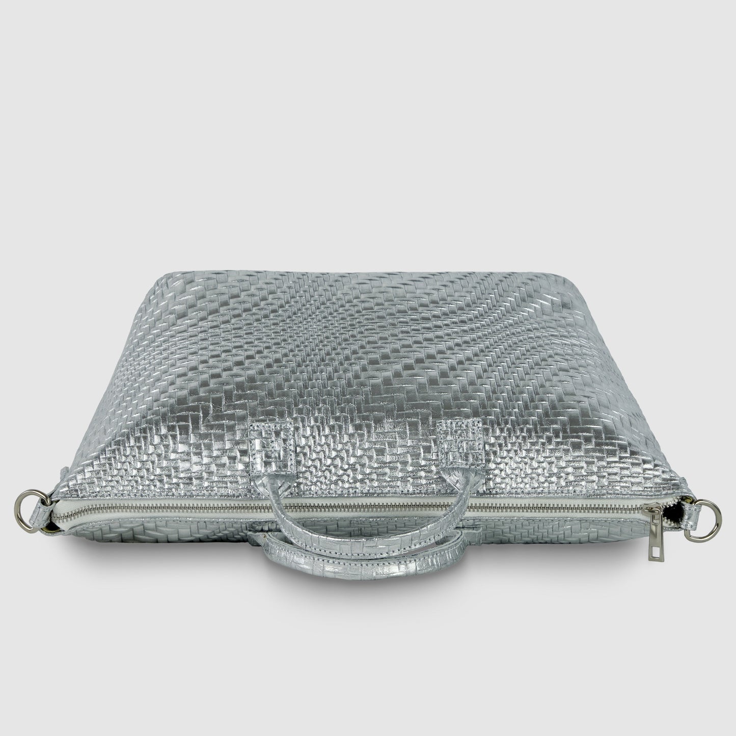 Italian Genuine Grid Metallic Suede Top-Handle Bag 112334