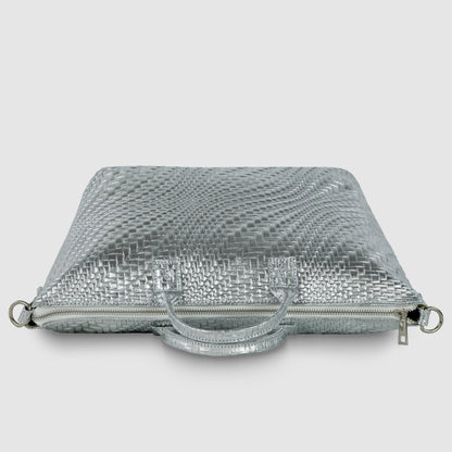 Italian Genuine Grid Metallic Suede Top-Handle Bag 112334
