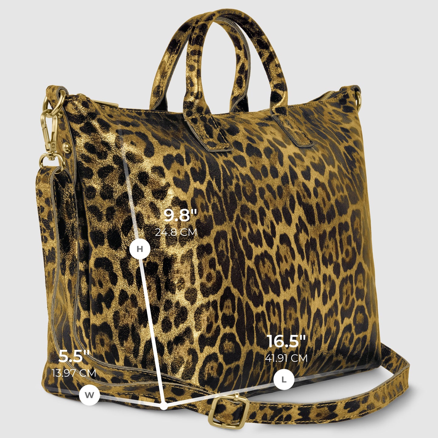 Italian Genuine Leopard-Print Metallic Suede Top-Handle Bag 112334