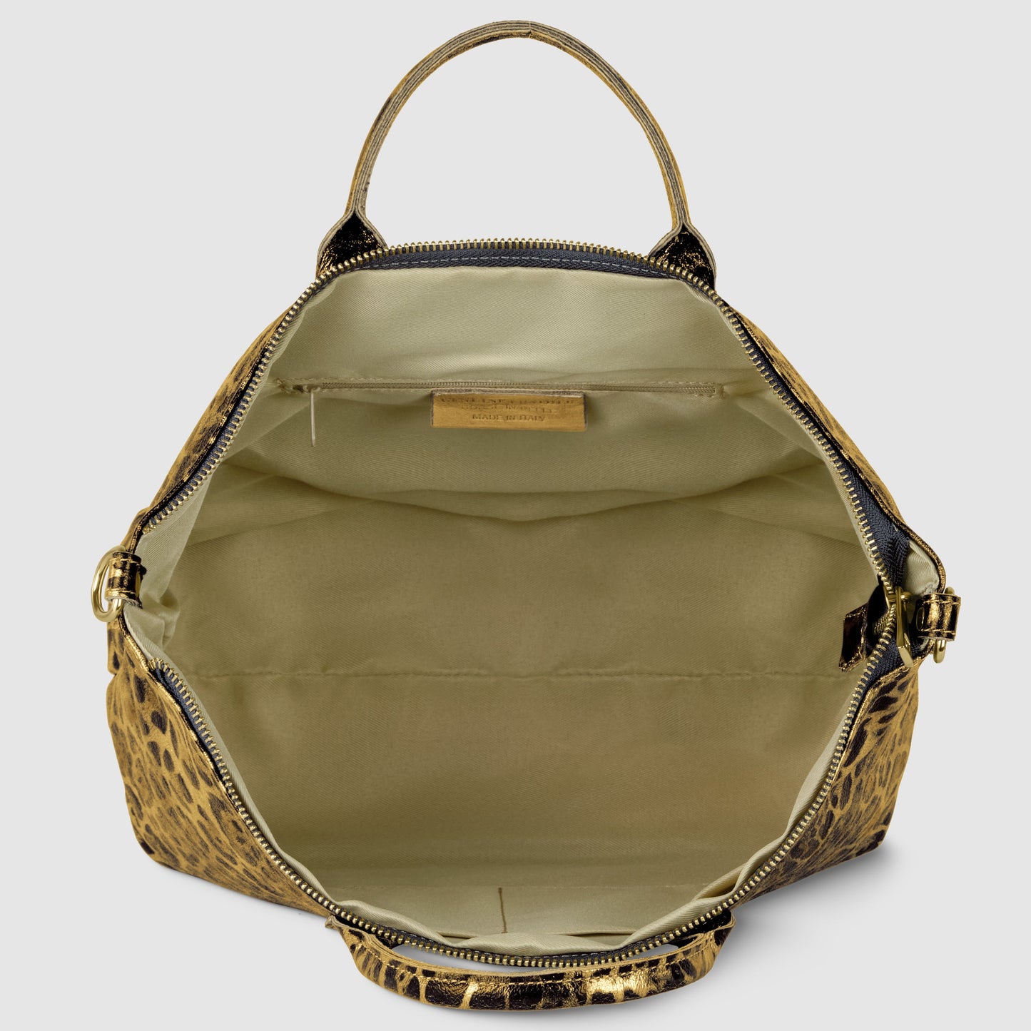Italian Genuine Leopard-Print Metallic Suede Top-Handle Bag 112334