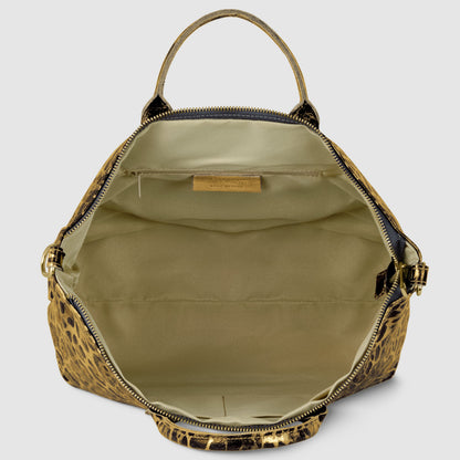 Italian Genuine Leopard-Print Metallic Suede Top-Handle Bag 112334