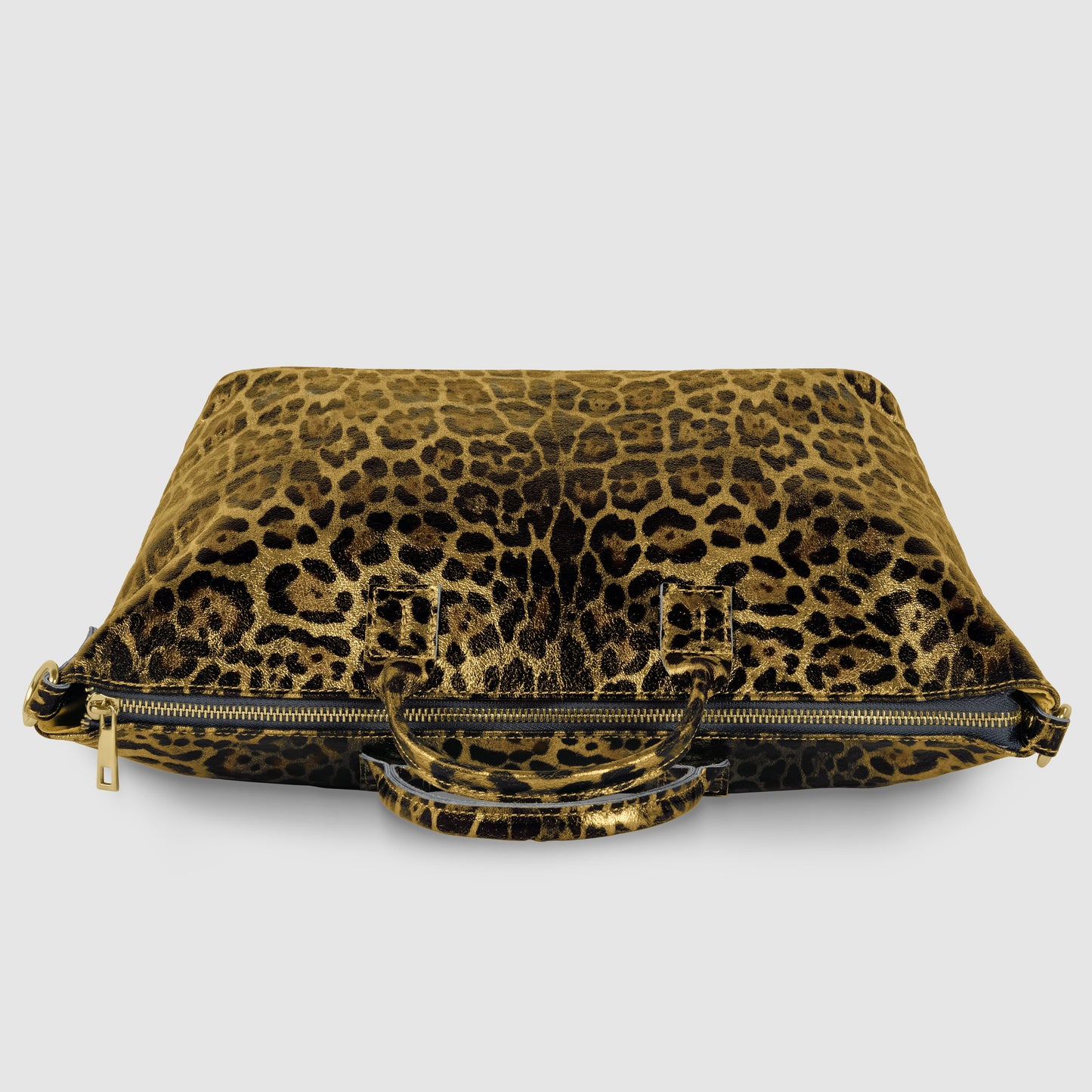 Italian Genuine Leopard-Print Metallic Suede Top-Handle Bag 112334