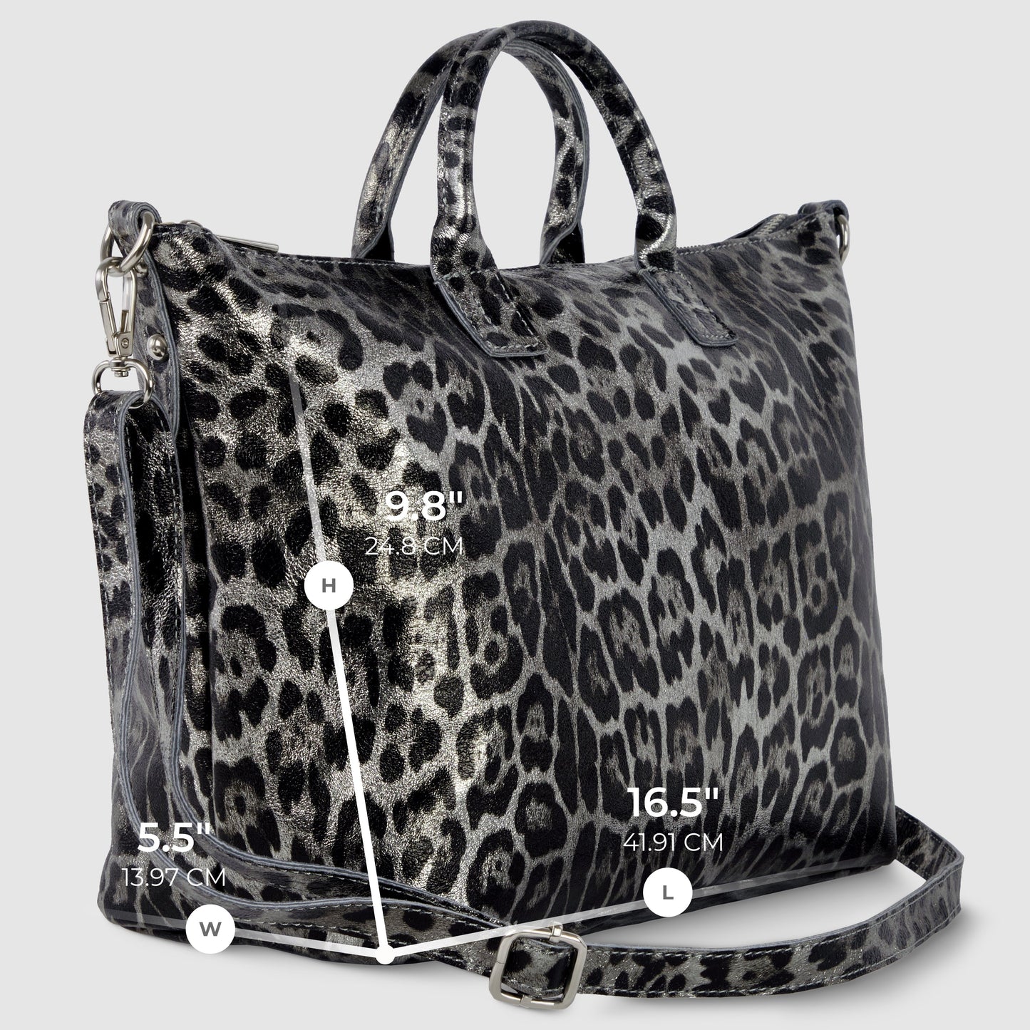 Italian Genuine Leopard-Print Metallic Suede Top-Handle Bag 112334