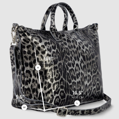 Italian Genuine Leopard-Print Metallic Suede Top-Handle Bag 112334