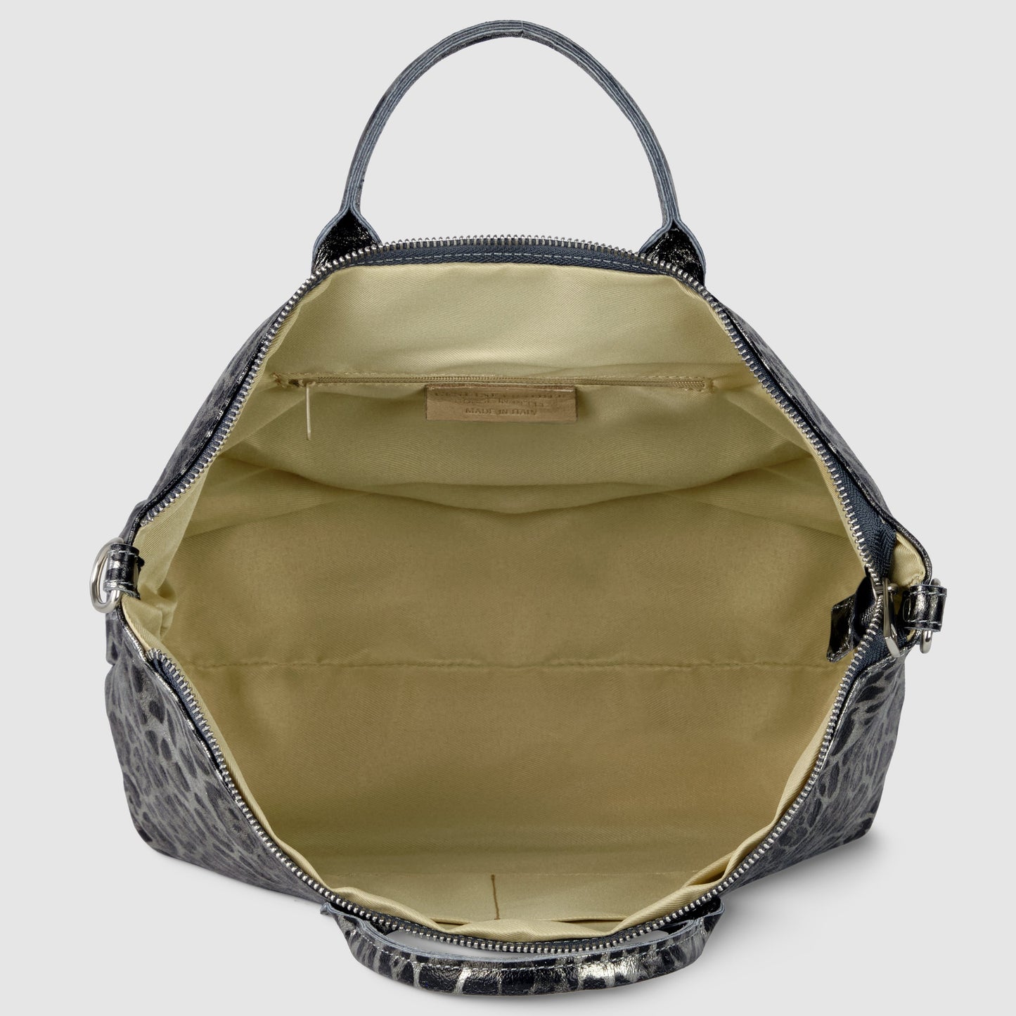 Italian Genuine Leopard-Print Metallic Suede Top-Handle Bag 112334