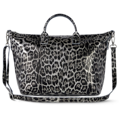 Italian Genuine Leopard-Print Metallic Suede Top-Handle Bag 112334