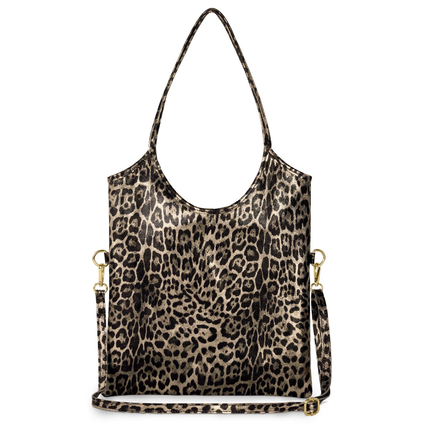 Italian Genuine Leopard-Print Metallic Suede Tote Bag 191722