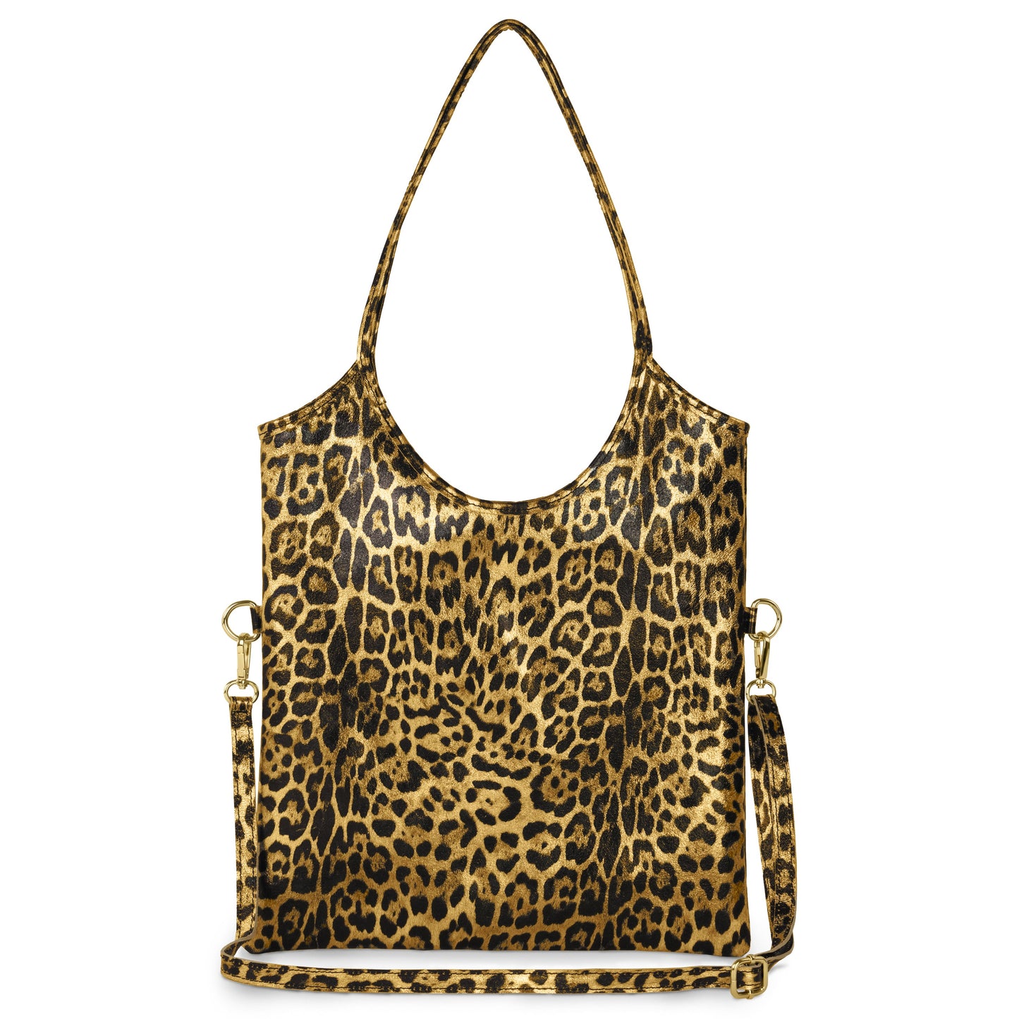 Italian Genuine Leopard-Print Metallic Suede Tote Bag 191722