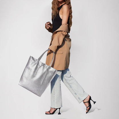 Italian Genuine Metallic Calf Leather Tote Bag 201718