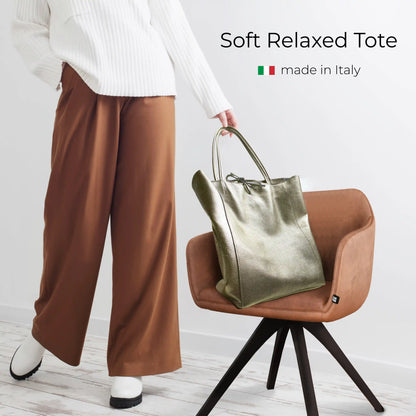 Italian Genuine Metallic Calf Leather Tote Bag 201718