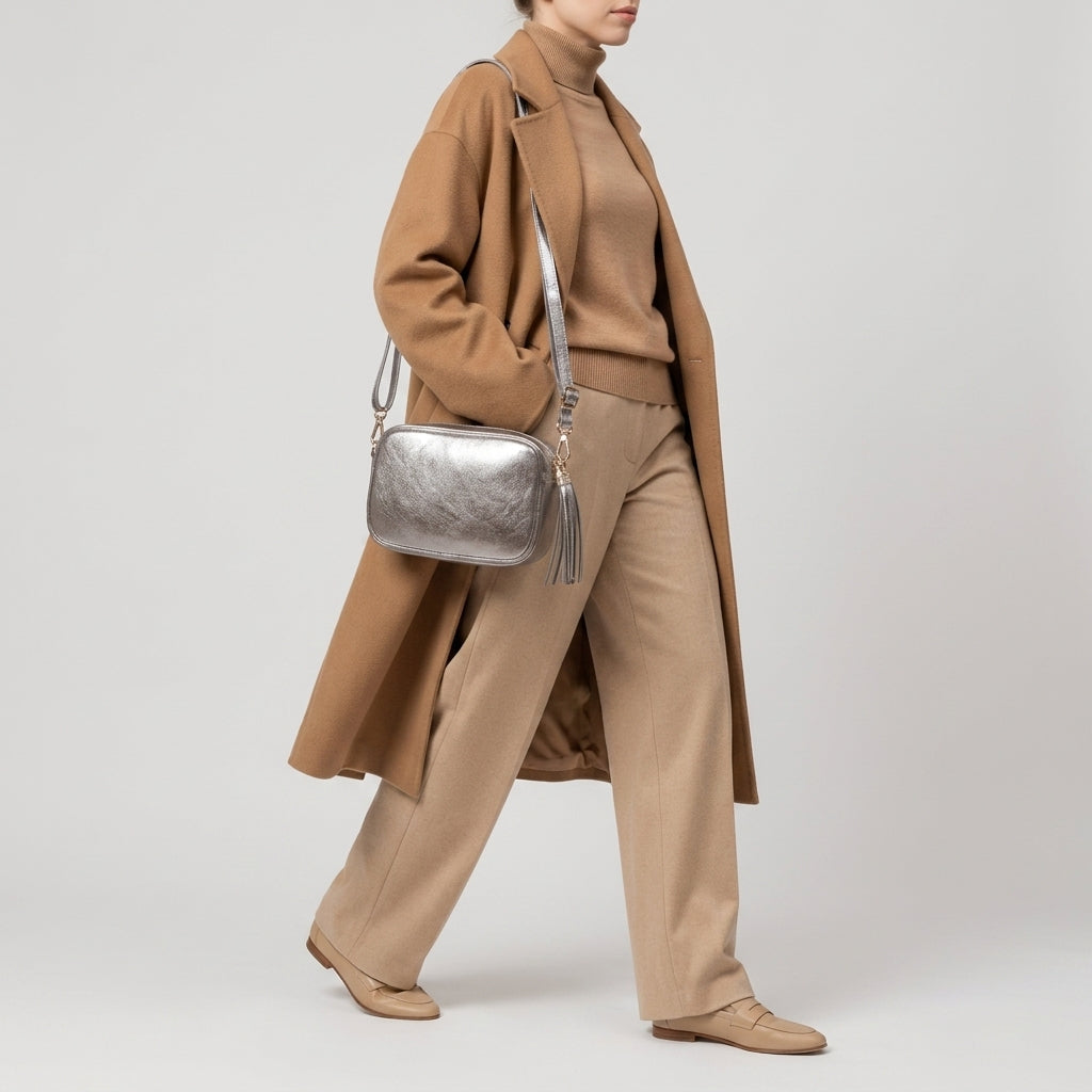 Italian Genuine Metallic Suede Crossbody Bag 231302